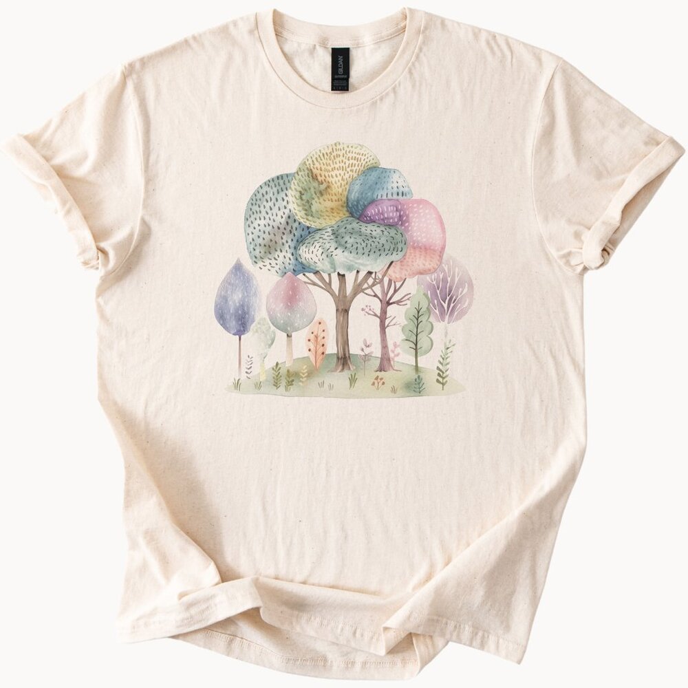 Watercolor Trees TShirt Whimsical Forest Graphic Tee Nature Top